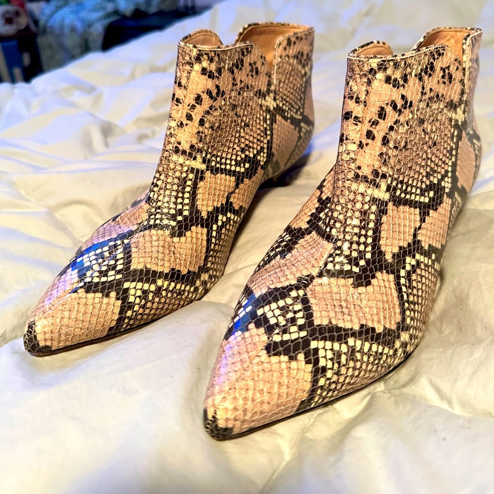 Kate Spade Leather Tan Python Booties Size 9 - image 1